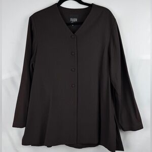 Eileen Fisher Women's Chocolate Brown Button-Up Tunic Top 100% Wool